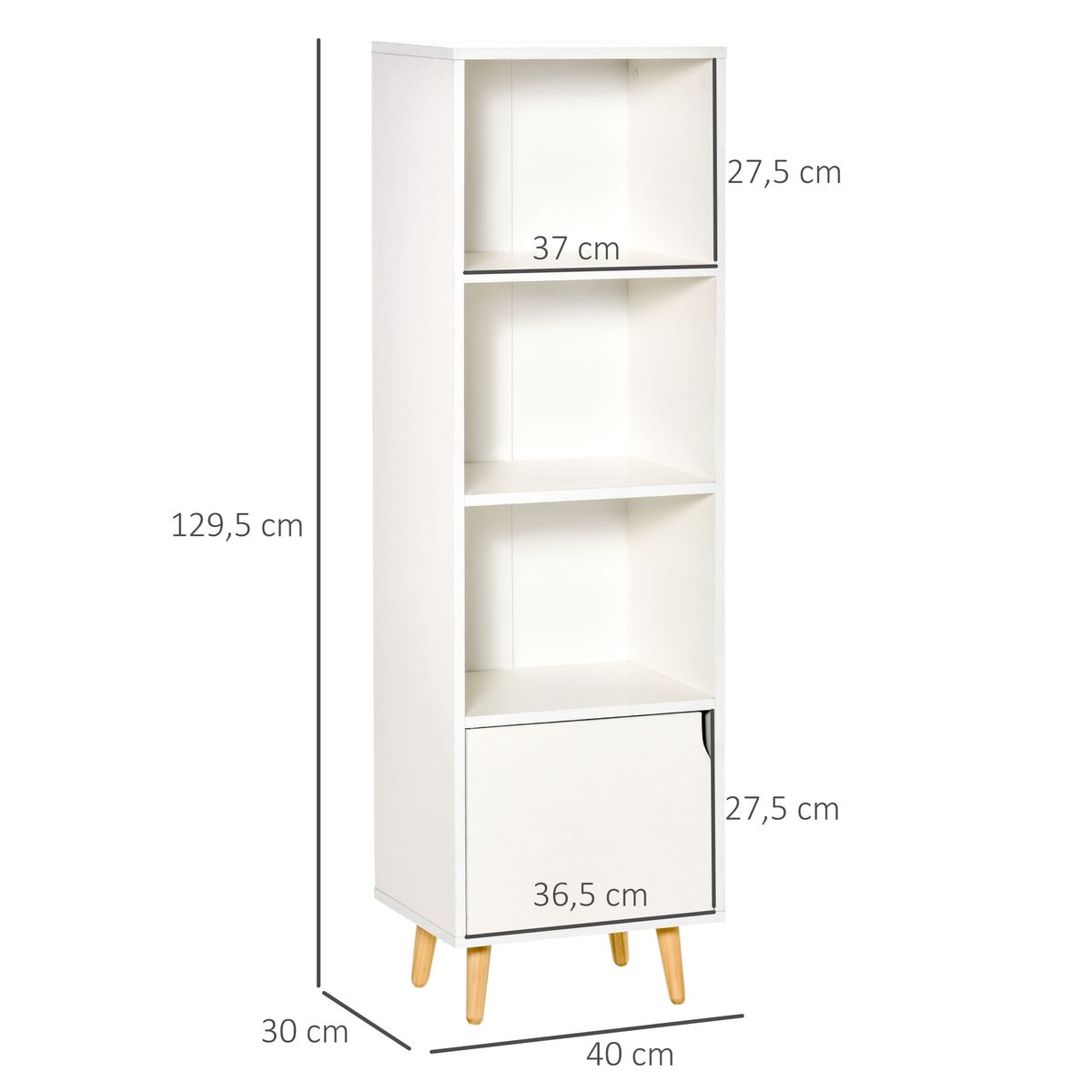 Estantería Carolina Homcom 3 estantes abiertos blanco 129,5x40x30 cm medidas
