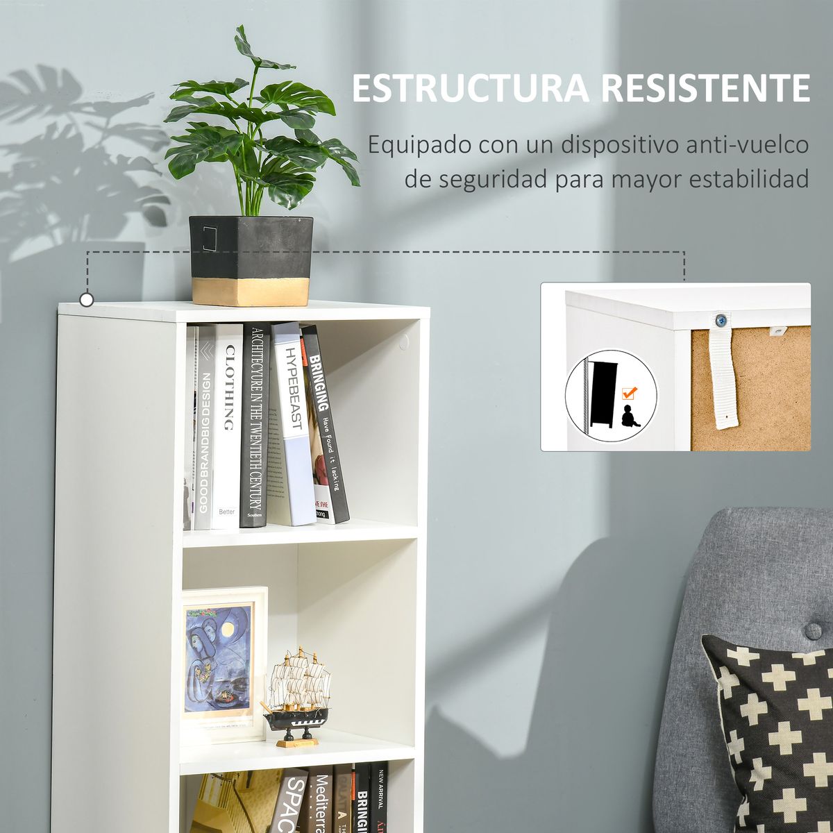 Estantería Carolina Homcom 3 estantes abiertos blanco 129,5x40x30 cm animada web