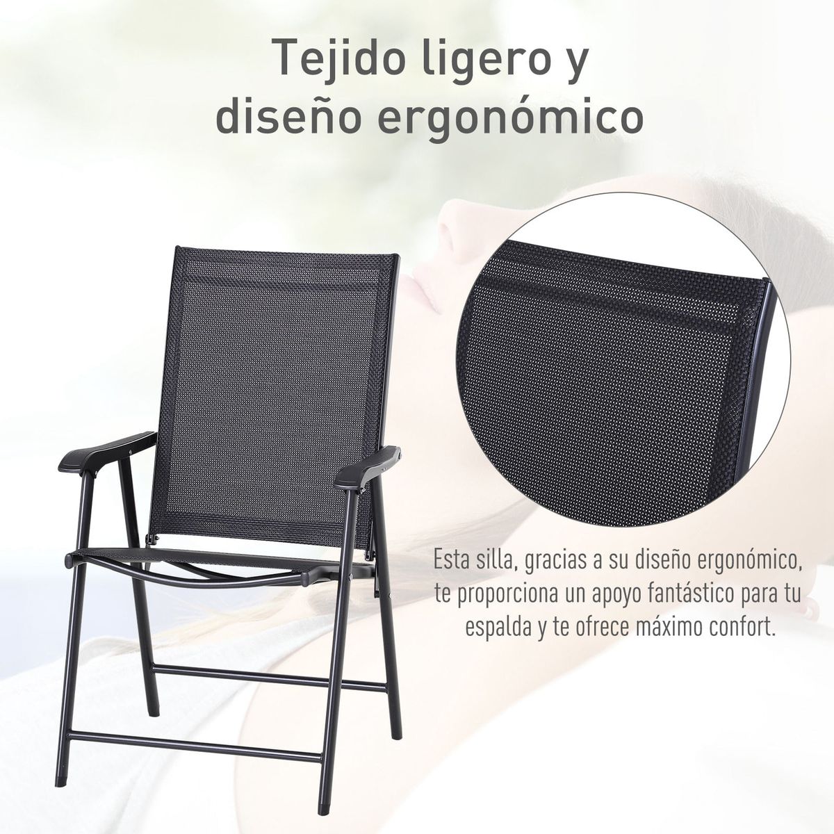 Pack de 2 sillas Melak Outsunny para exterior plegables negro 94x58x64 cm web