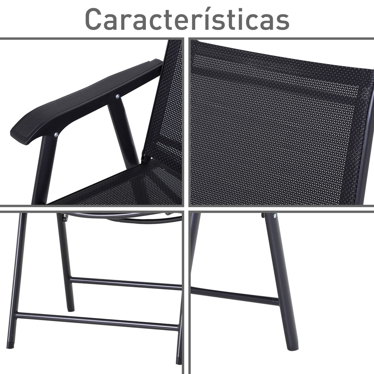 Pack de 2 sillas Melak Outsunny para exterior plegables negro 94x58x64 cm silla