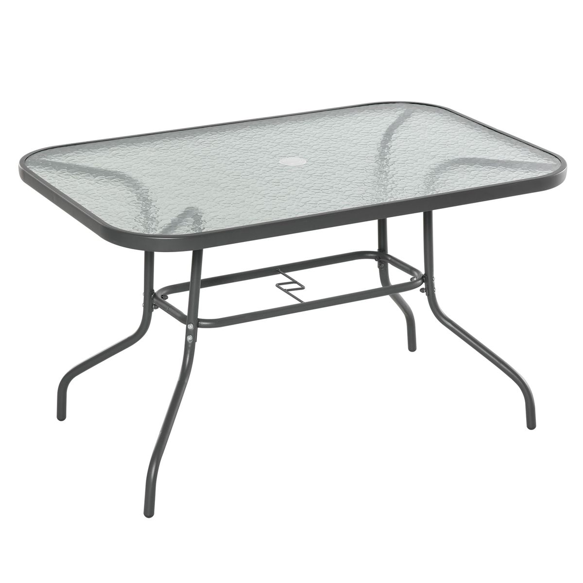 Mesa de cristal de jardín Outsunny rectangular con agujero negro 70x120x80 cm