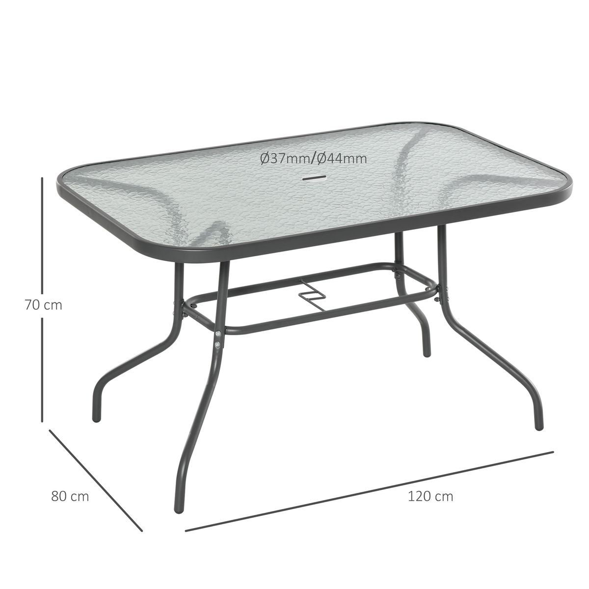 Mesa de cristal de jardín Outsunny rectangular con agujero negro 70x120x80 cm 3