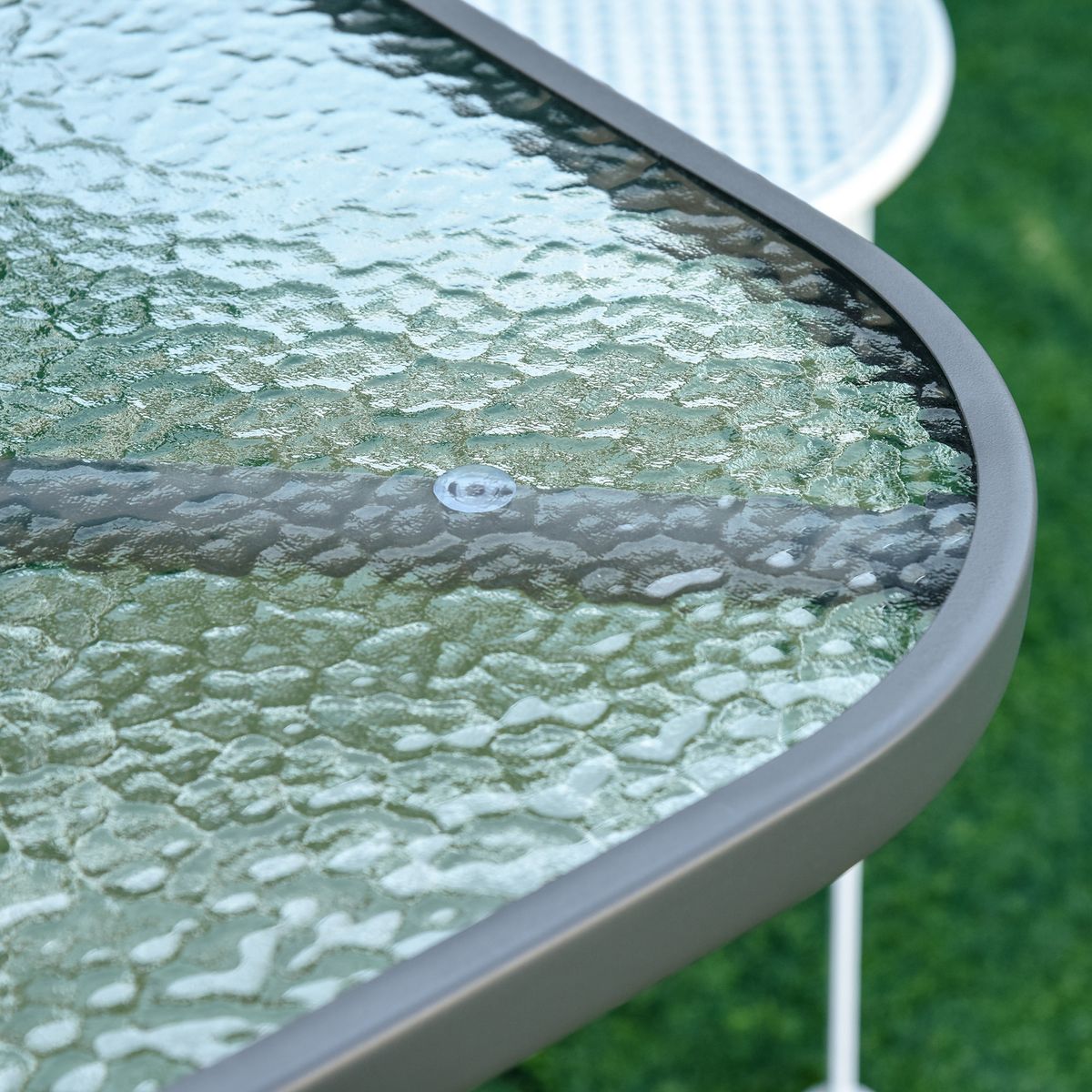 Mesa de cristal de jardín Outsunny rectangular con agujero negro 70x120x80 cm 8