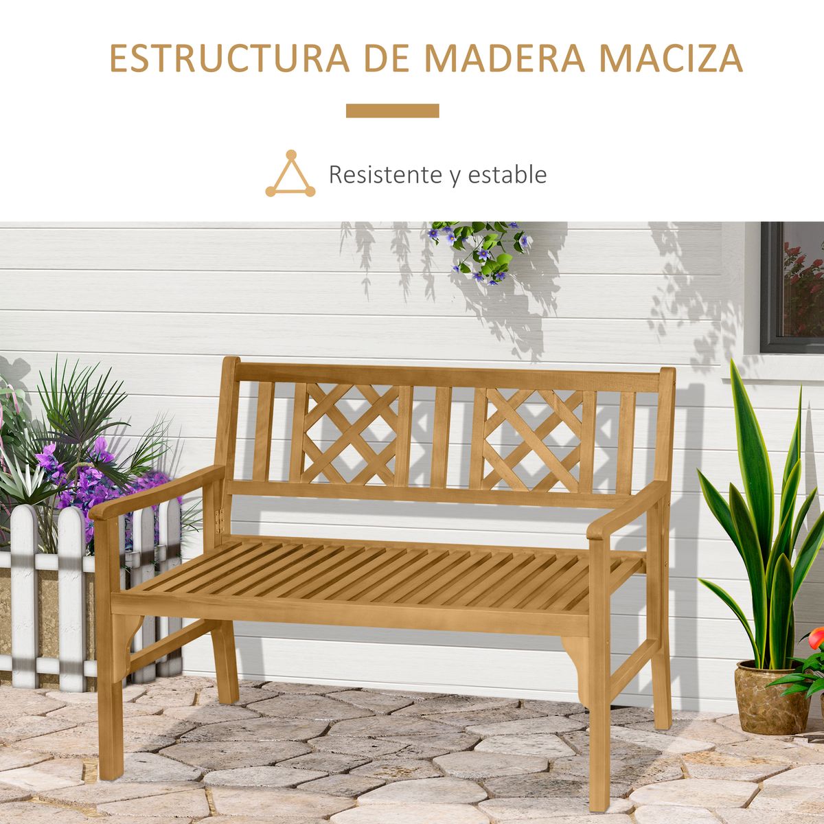Banco de jardín plegable Outsunny 2 plazas madera 6