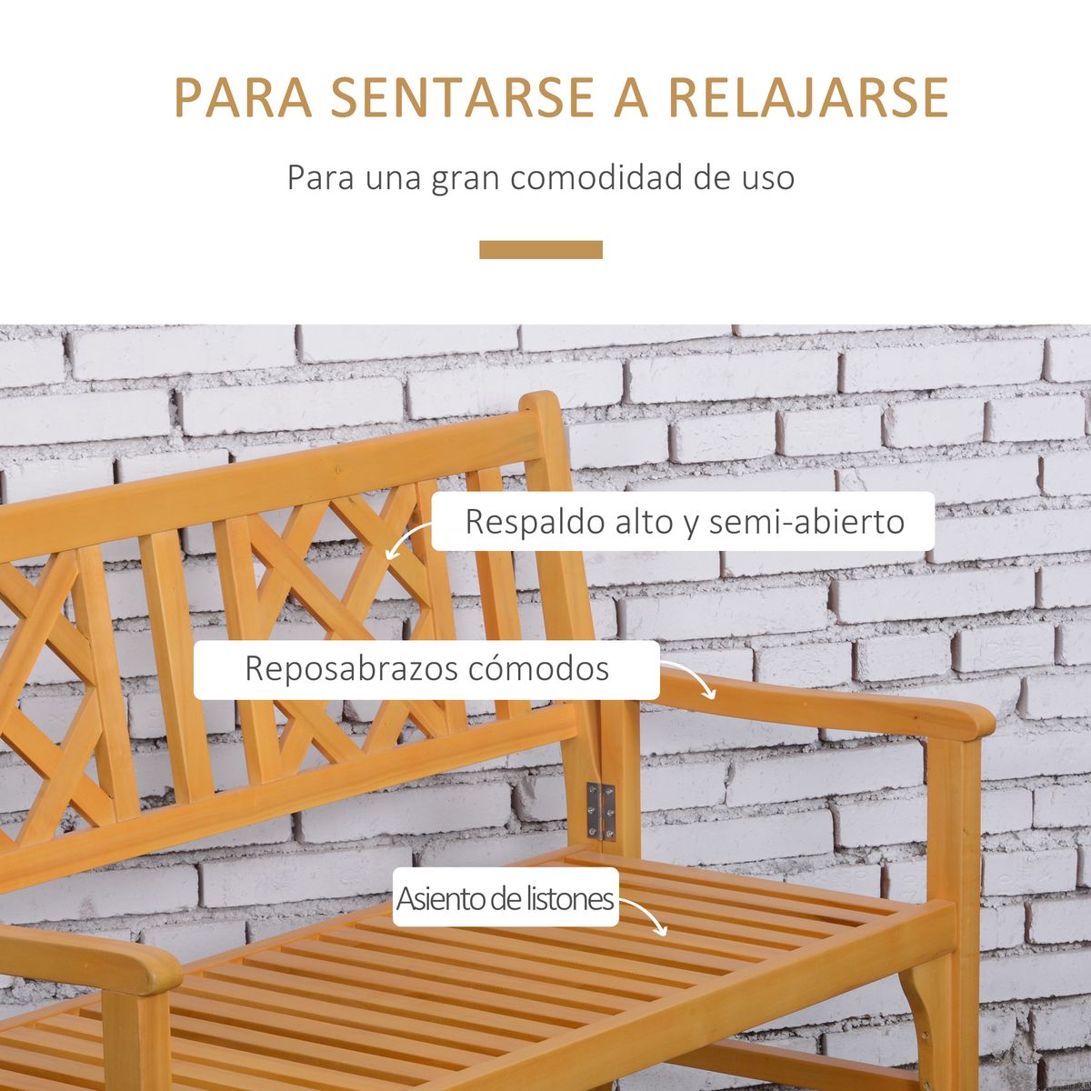 Banco de jardín plegable Outsunny 2 plazas madera 7