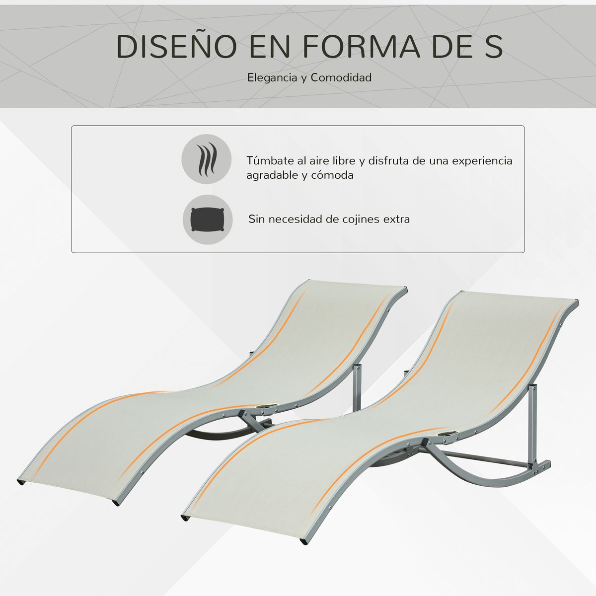 Pack de 2 tumbonas Outsunny plegables forma de S beige 5