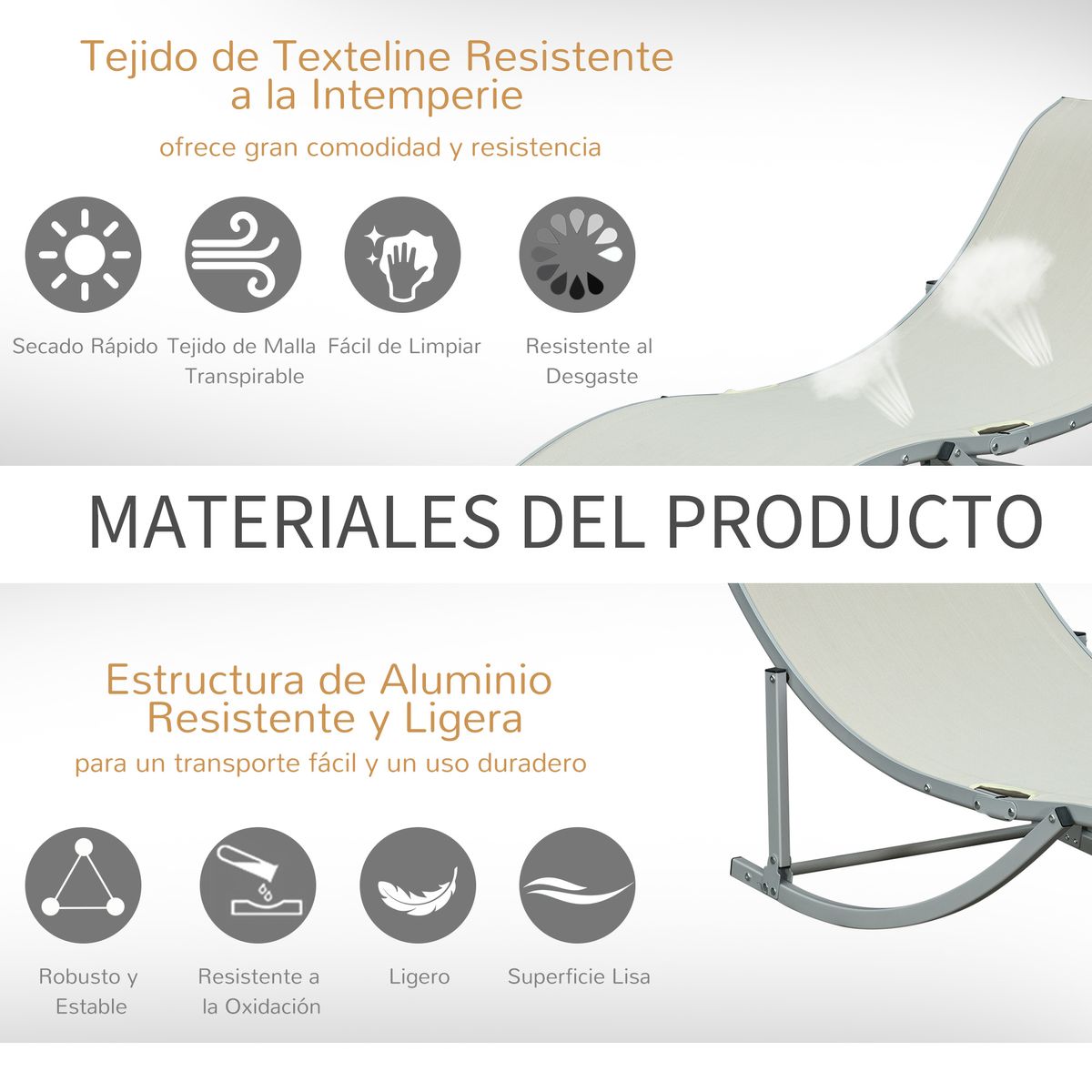 Pack de 2 tumbonas Outsunny plegables forma de S beige 6