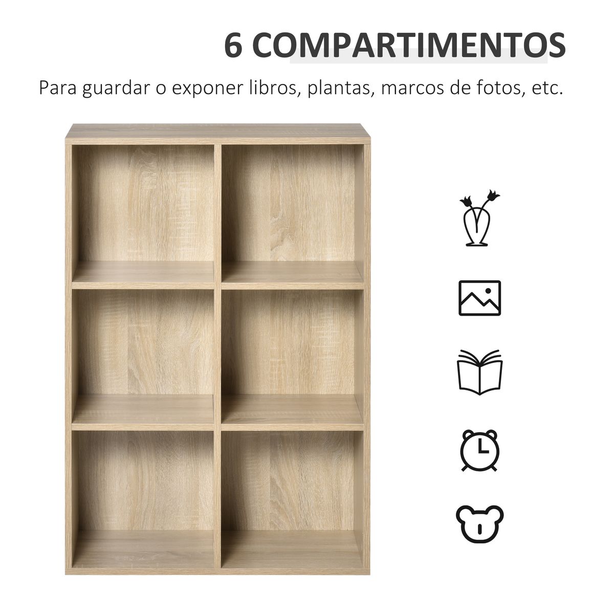 Estantería Corozal Homcom 6 módulos natural 97,5x65,5x30 cm web