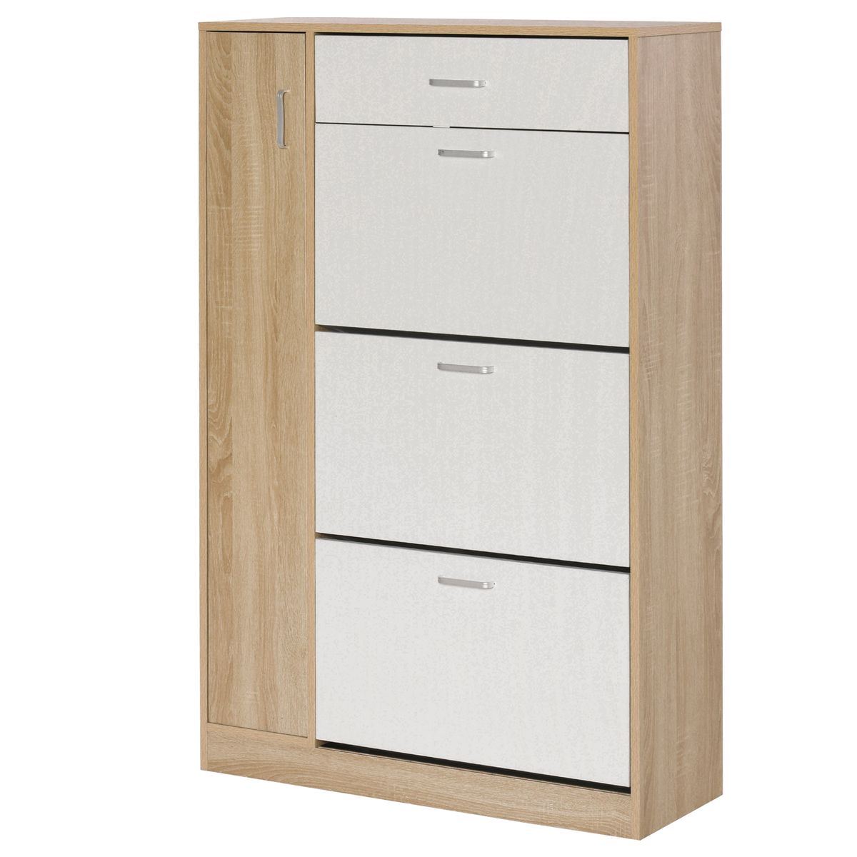 Mueble zapatero San Lorenzo Homcom 3 puertas 18-27 pares natural/blanco 132x84x30 cm 2