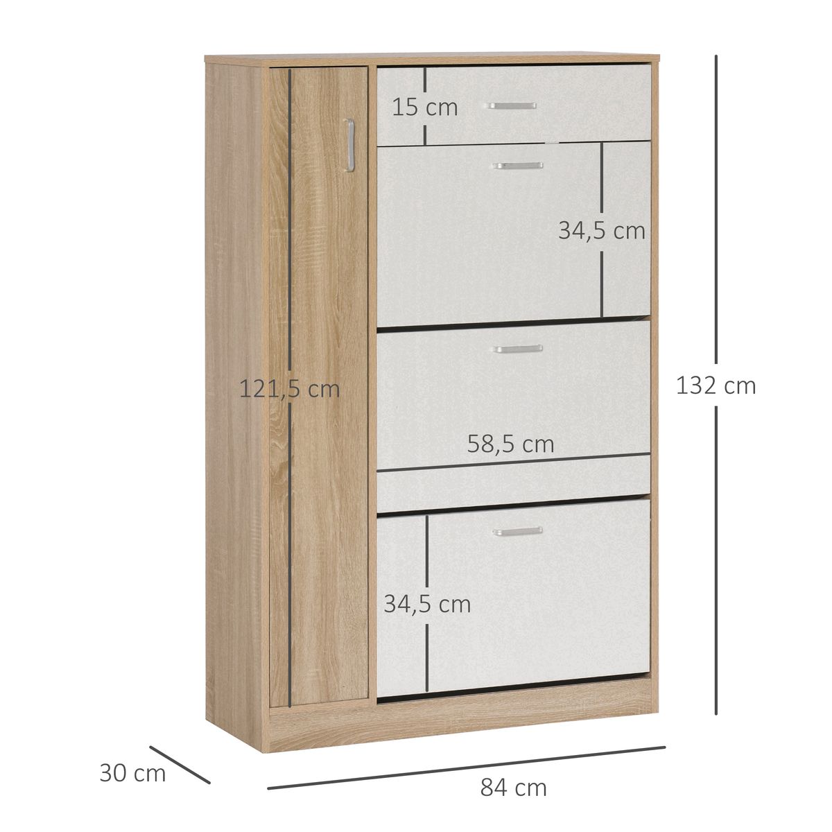 Mueble zapatero San Lorenzo Homcom 3 puertas 18-27 pares natural/blanco 132x84x30 cm