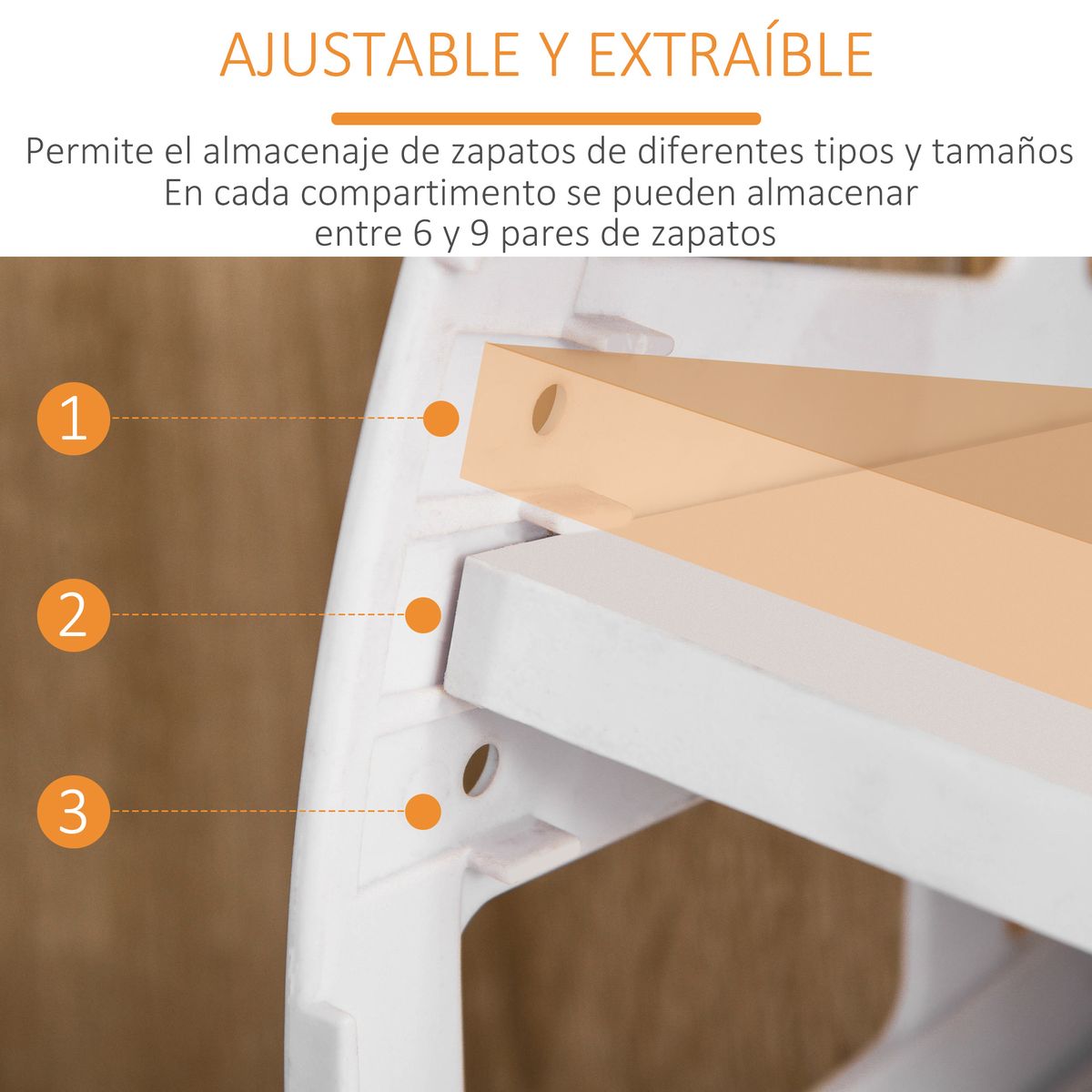 Mueble zapatero San Lorenzo Homcom 3 puertas 18-27 pares natural/blanco 132x84x30 cm 4