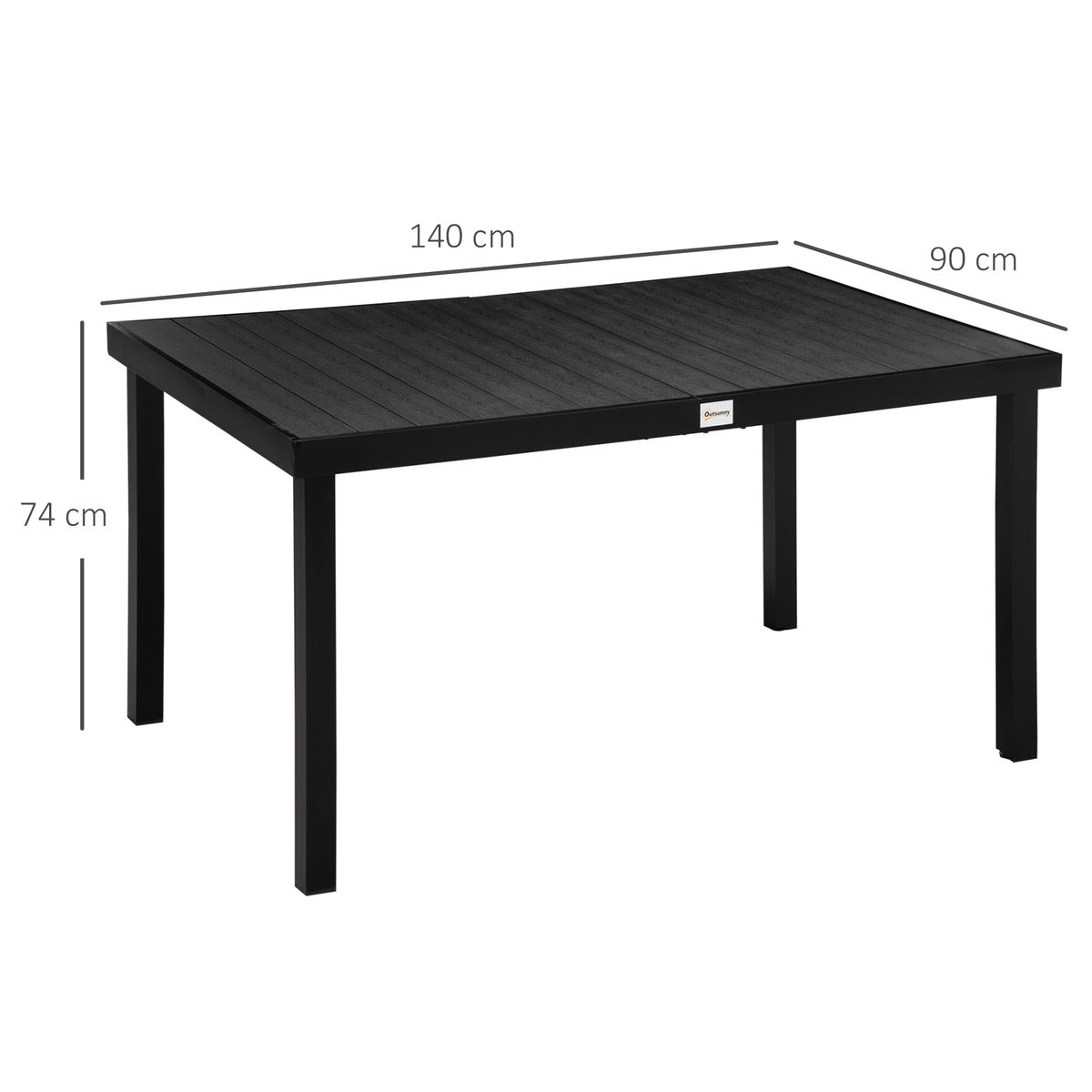 Mesa de jardín Outsunny rectangular 6 personas negro 74x140x90 cm 3