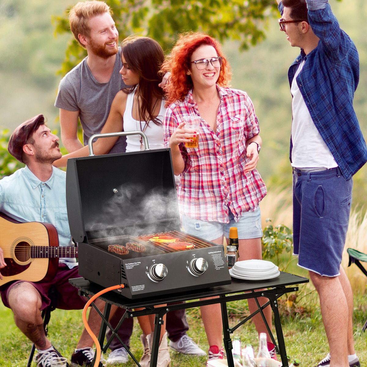 Barbacoa de mesa Outsunny 2 quemadores negro