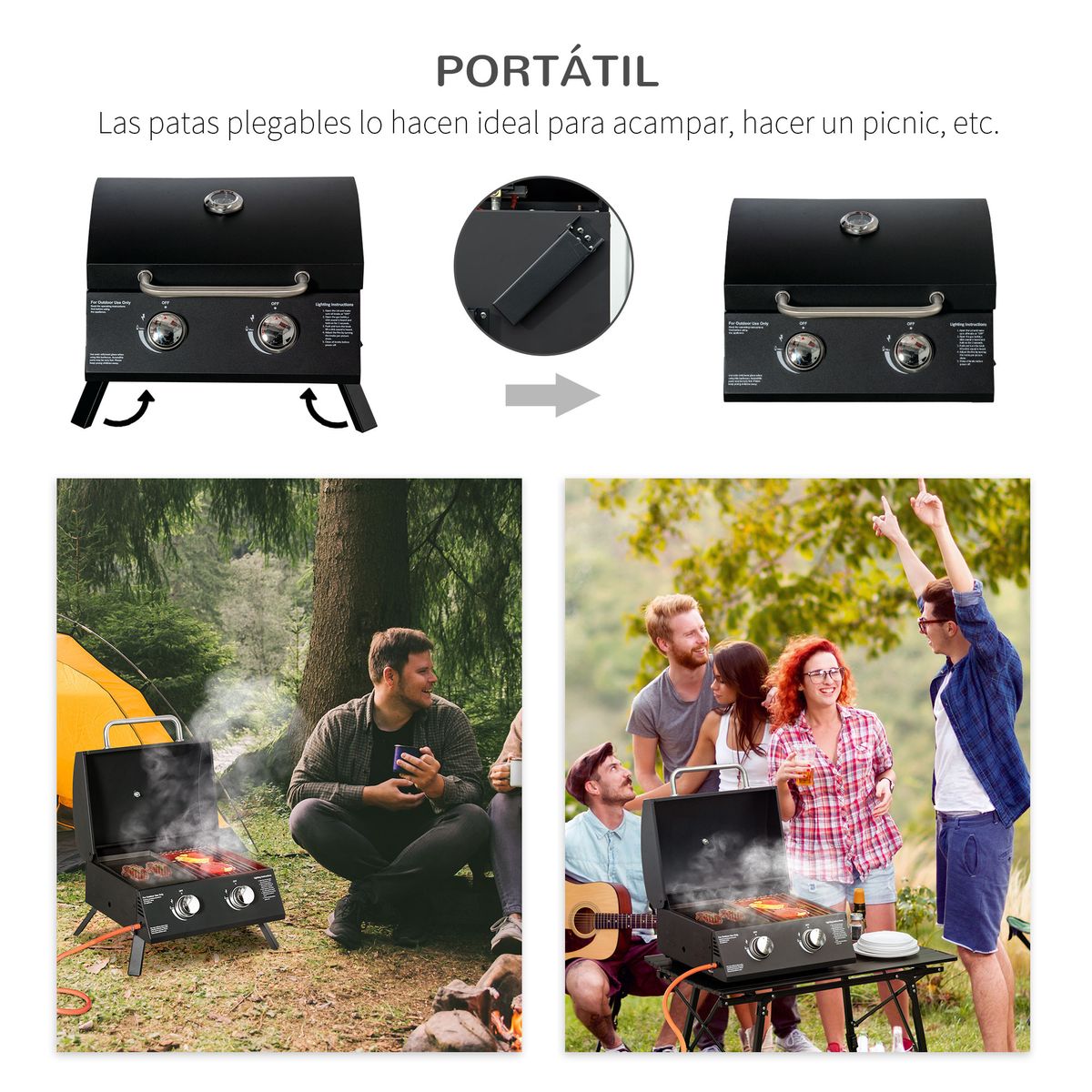 Barbacoa de mesa Outsunny 2 quemadores negro 5
