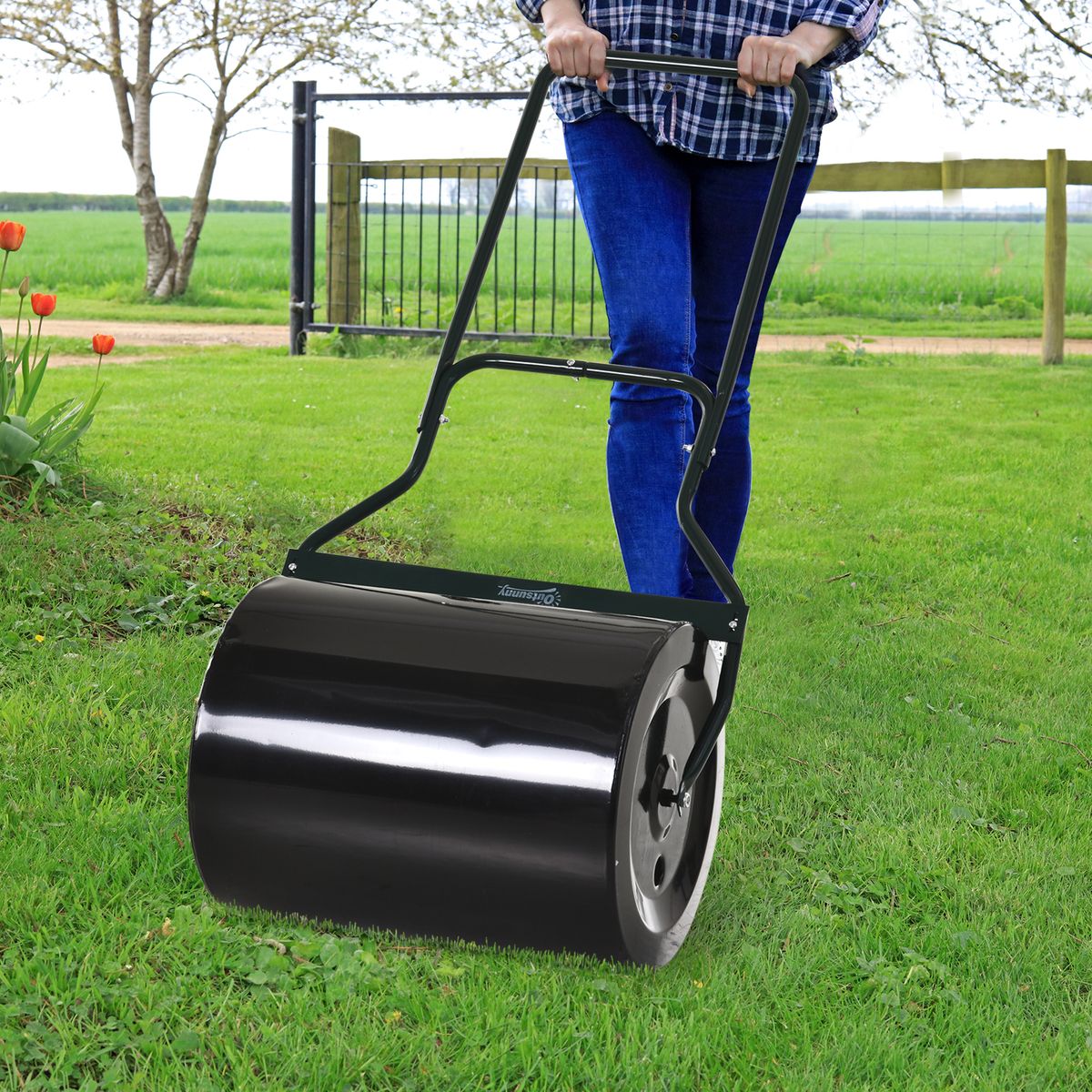 Apisonadora de césped Outsunny 60L negro Ø50 cm animada