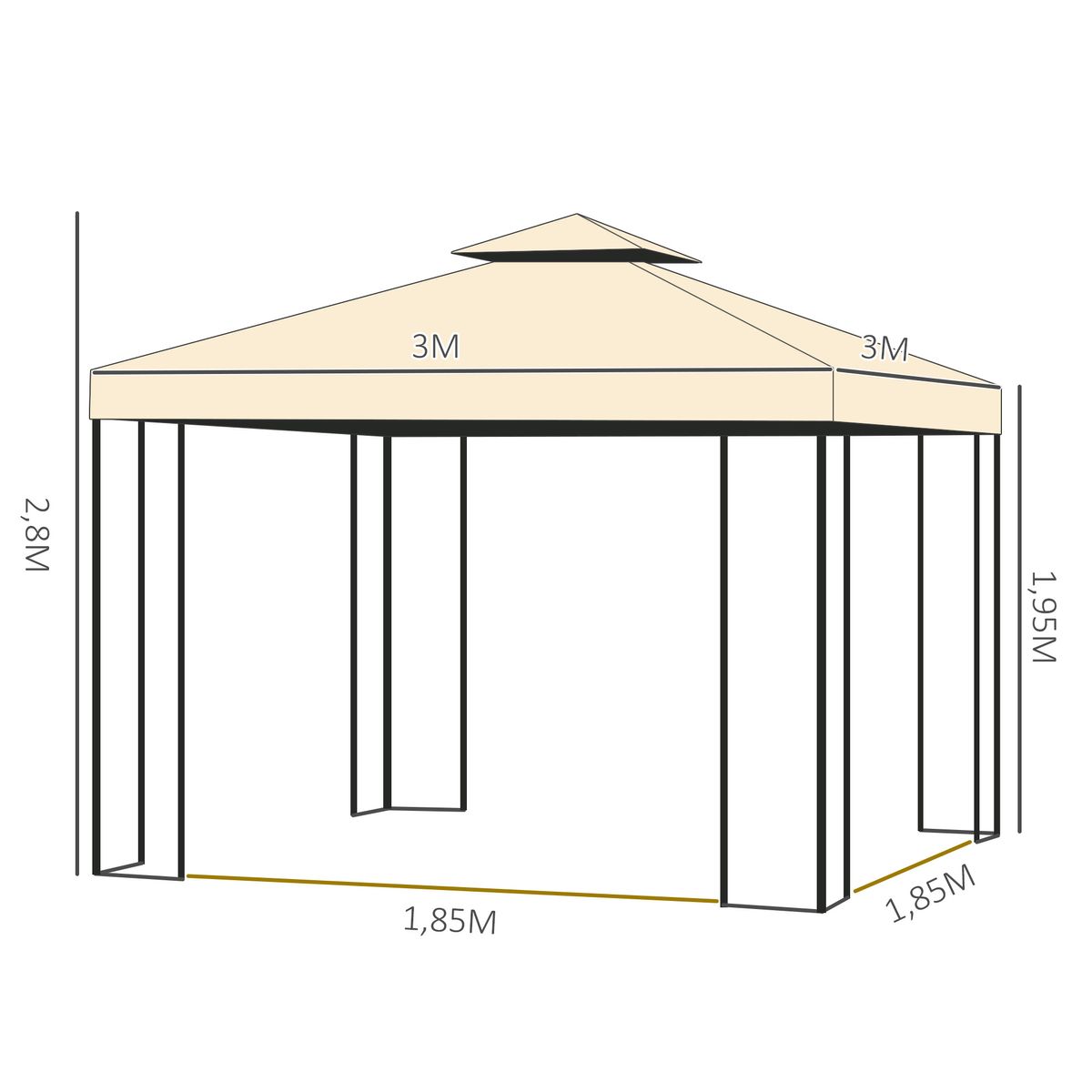 Carpa de jardín Laham Outsunny techo doble con mosquitera beige 280x300x300 cm medidas