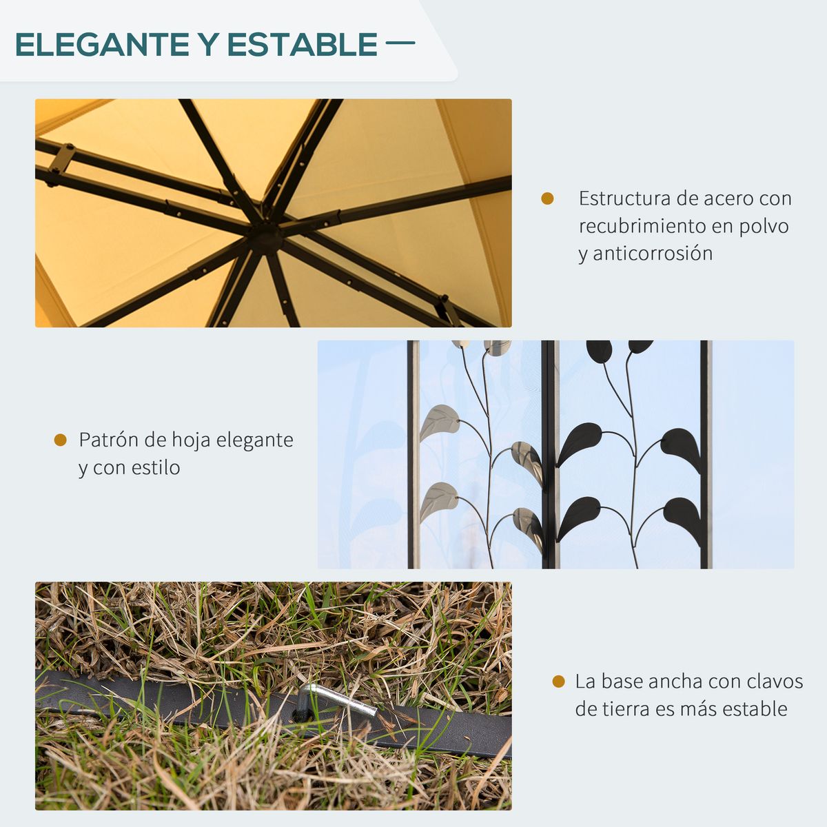 Carpa de jardín Laham Outsunny techo doble con mosquitera beige 280x300x300 cm detalle