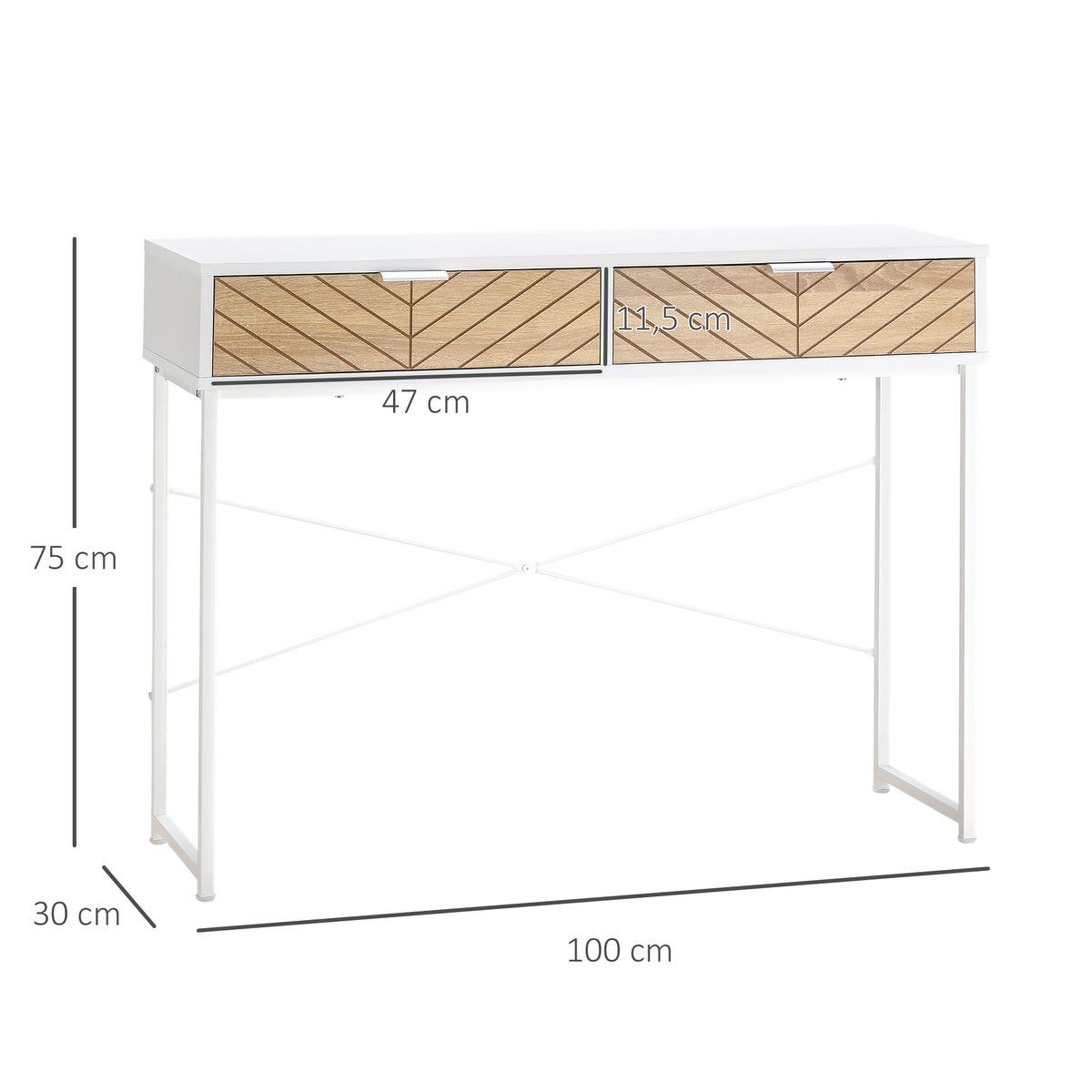 Recibidor Graham Homcom 2 cajones blanco/natural 75x100x30 cm medidas
