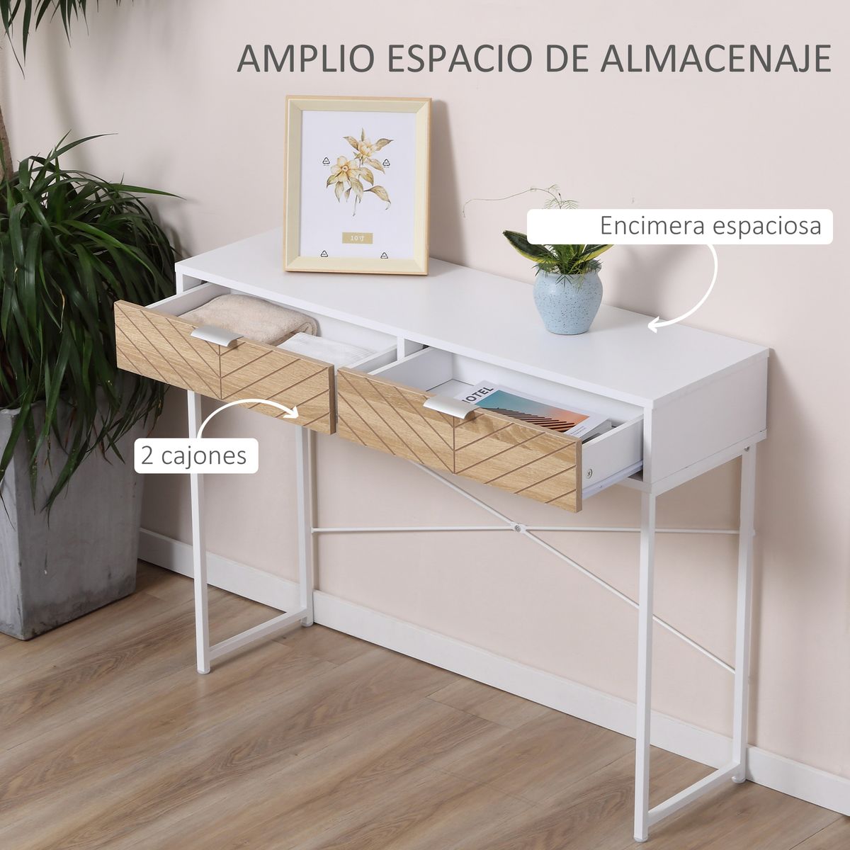 Recibidor Graham Homcom 2 cajones blanco/natural 75x100x30 cm web