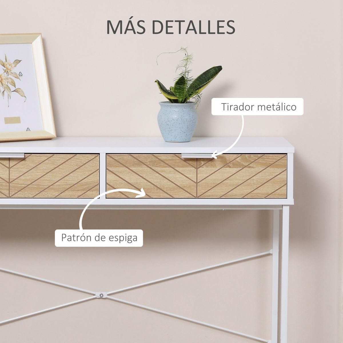 Recibidor Graham Homcom 2 cajones blanco/natural 75x100x30 cm textura