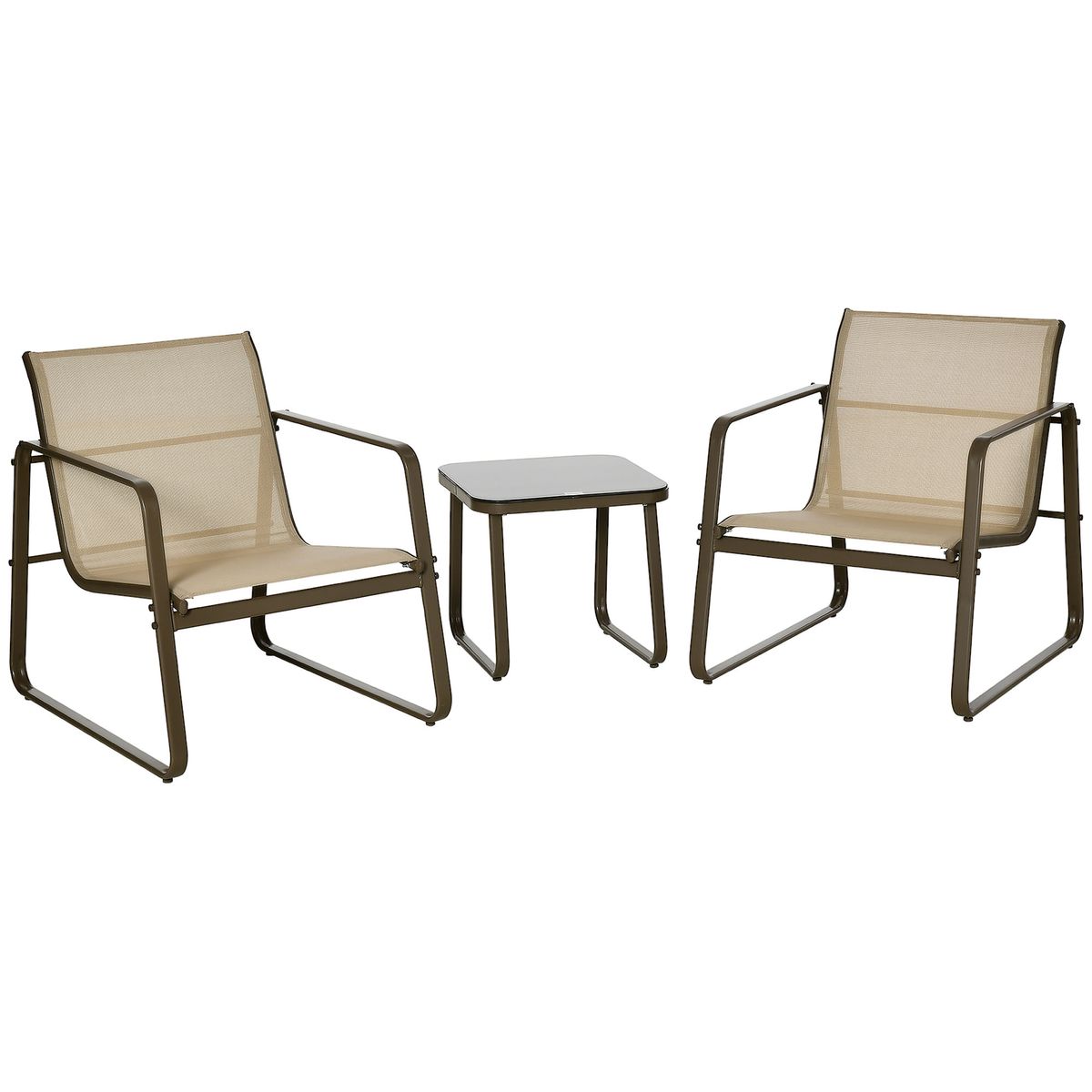 Conjunto de jardín Toe Outsunny 2 sillas + 1 mesa caqui 75x62x78 cm fondo blanco