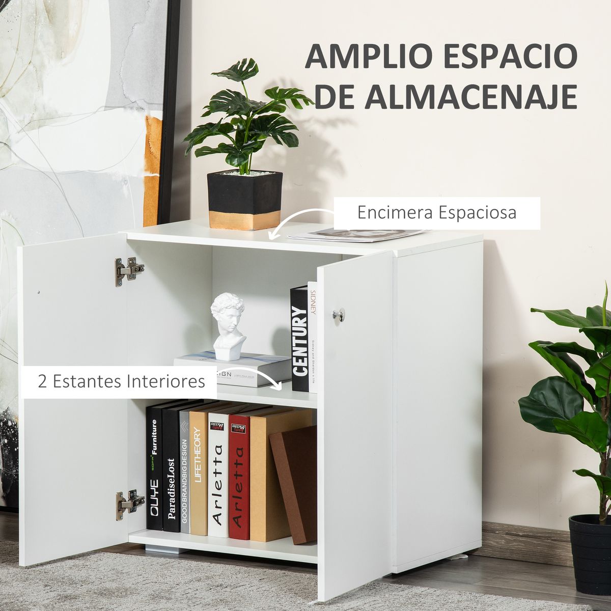 Aparador de salón Kui Homcom con 2 puertas blanco 85x100x30 cm web