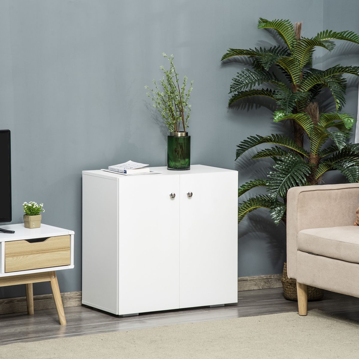 Aparador de salón Kui Homcom con 2 puertas blanco 85x100x30 cm animada