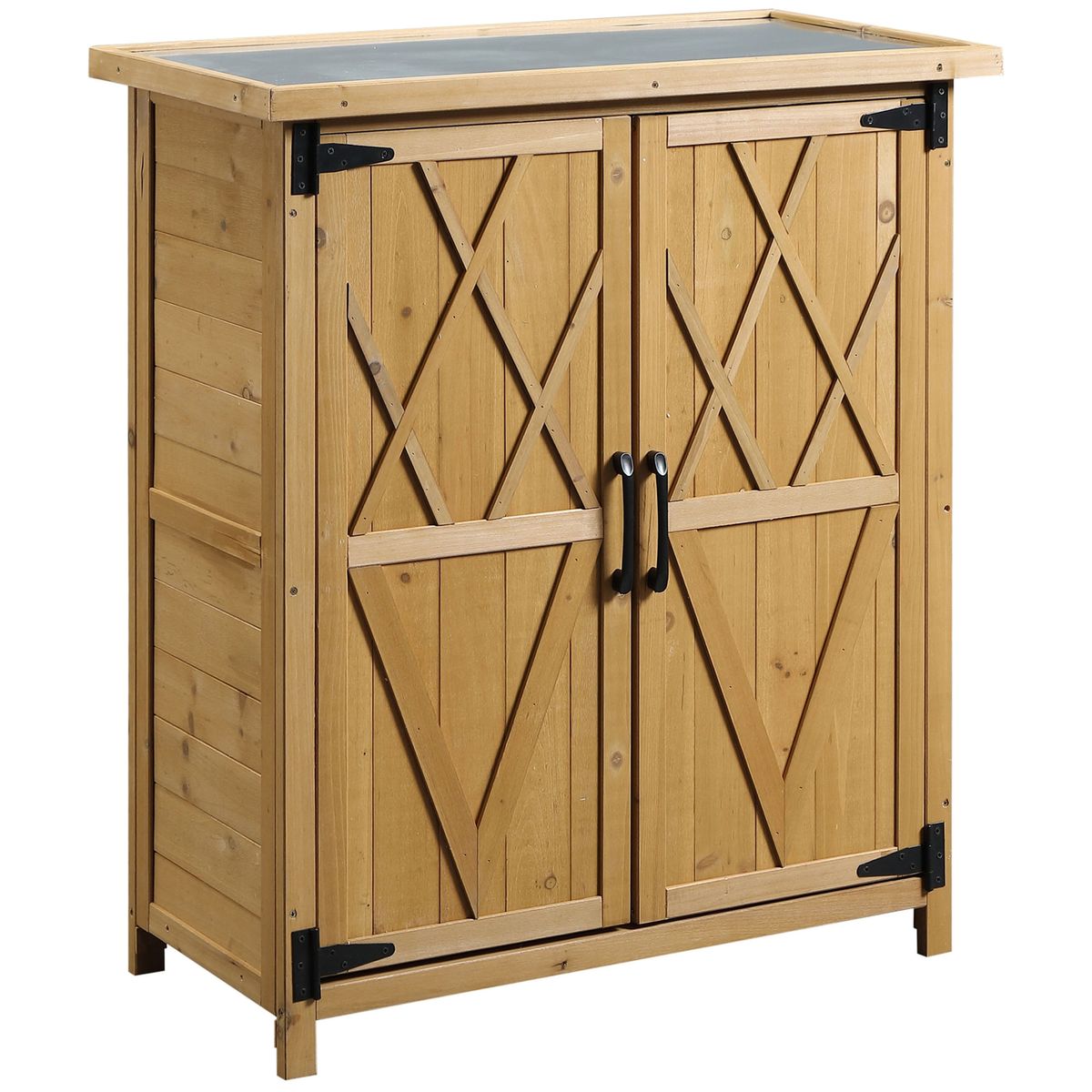 Armario de jardín Outsunny 2 puertas natural 90x75x40 cm 2