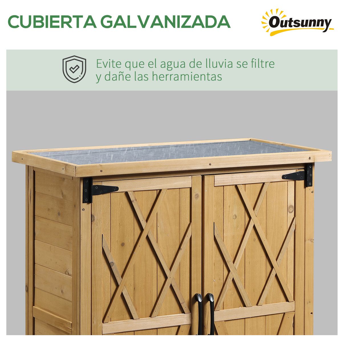Armario de jardín Outsunny 2 puertas natural 90x75x40 cm 5