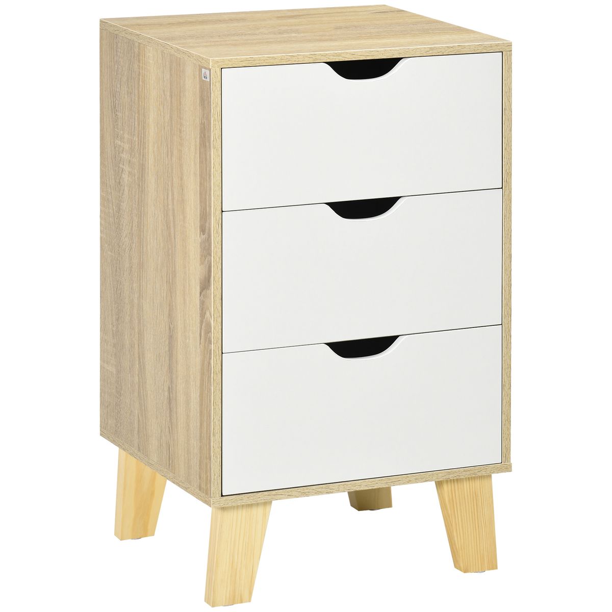 Cajonera Luquillo Homcom 3 cajones blanco/natural 68,5x40x35 cm fondo blanco