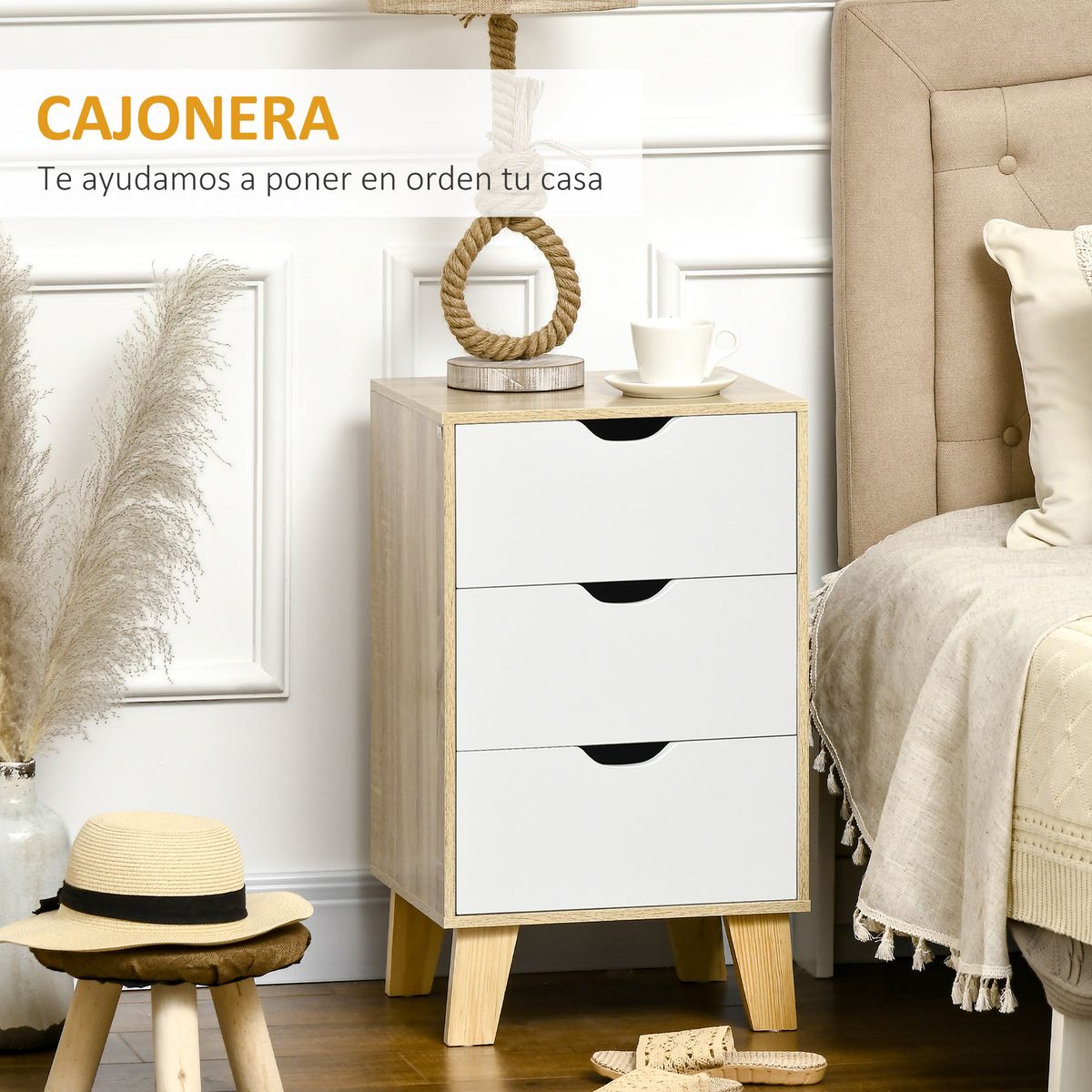 Cajonera Luquillo Homcom 3 cajones blanco/natural 68,5x40x35 cm web