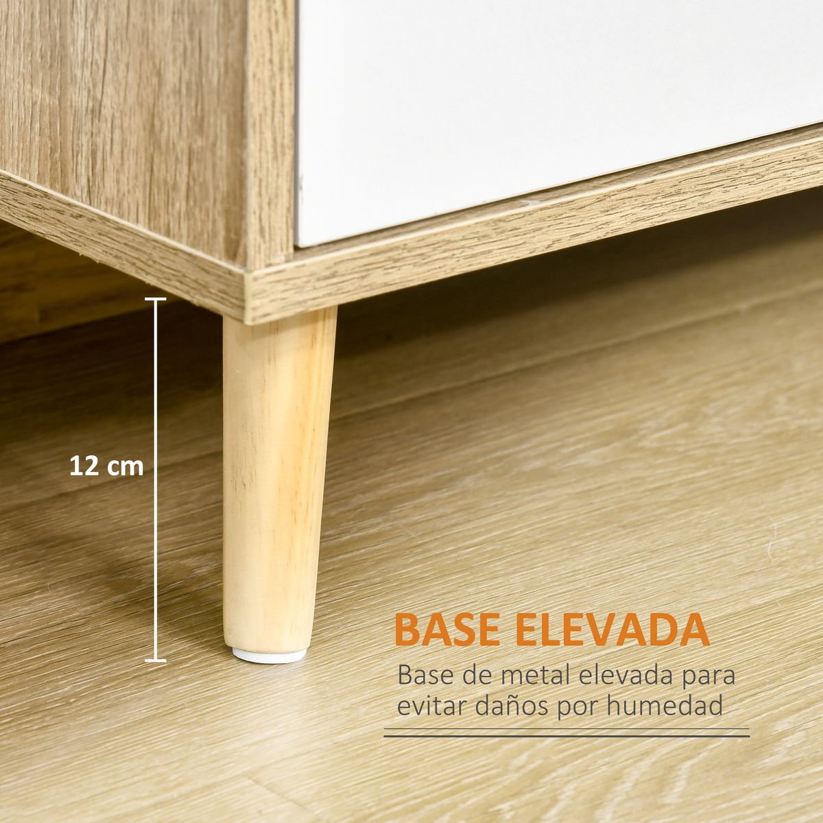 Aparador Torme Homcom 2 puertas + 2 cajones natural/blanco 85x100x30 cm patas