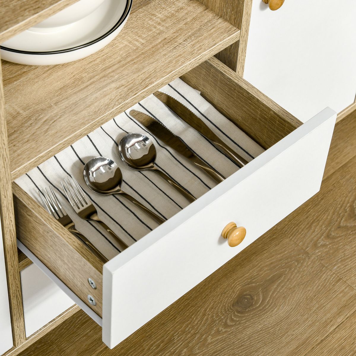 Aparador Torme Homcom 2 puertas + 2 cajones natural/blanco 85x100x30 cm interior cajon