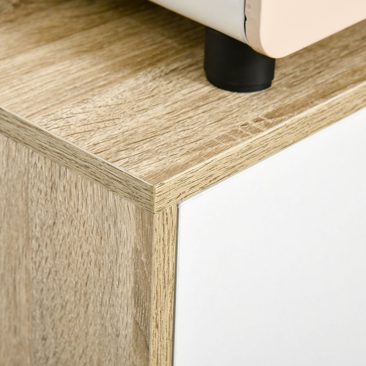 Aparador Torme Homcom 2 puertas + 2 cajones natural/blanco 85x100x30 cm detalle material