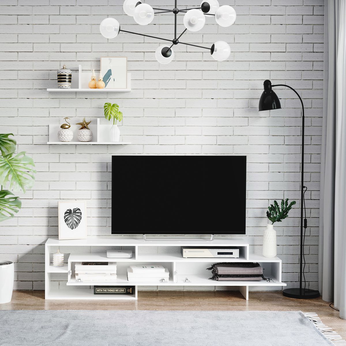 Composición de salón Miles Homcom blanco 180 cm 8