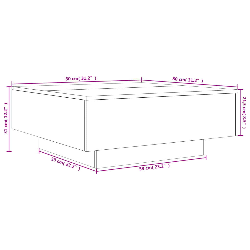 Mesa de centro Lorca blanco 31x80x80 cm medidas