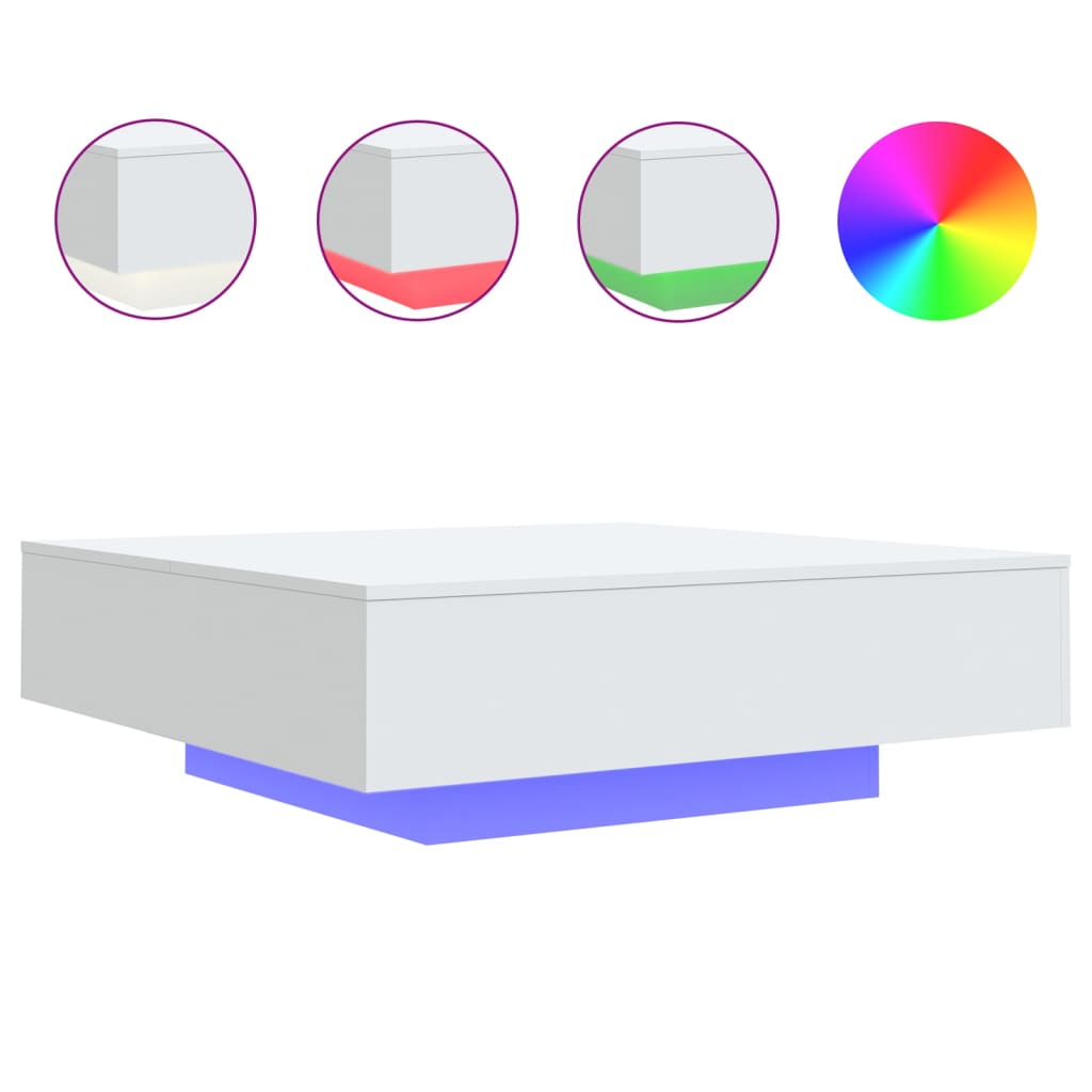 Mesa de centro Ross con luces LED blanco 31x100x100 cm fondo blanco