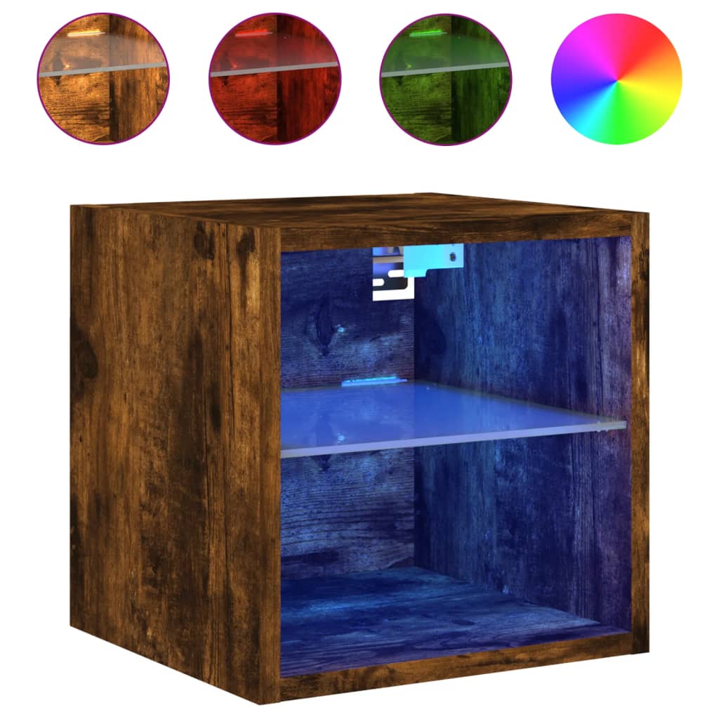 Pack de 2 muebles de TV Vedda de pared con luces LED roble oscuro 30x28,5x30 cm rgb