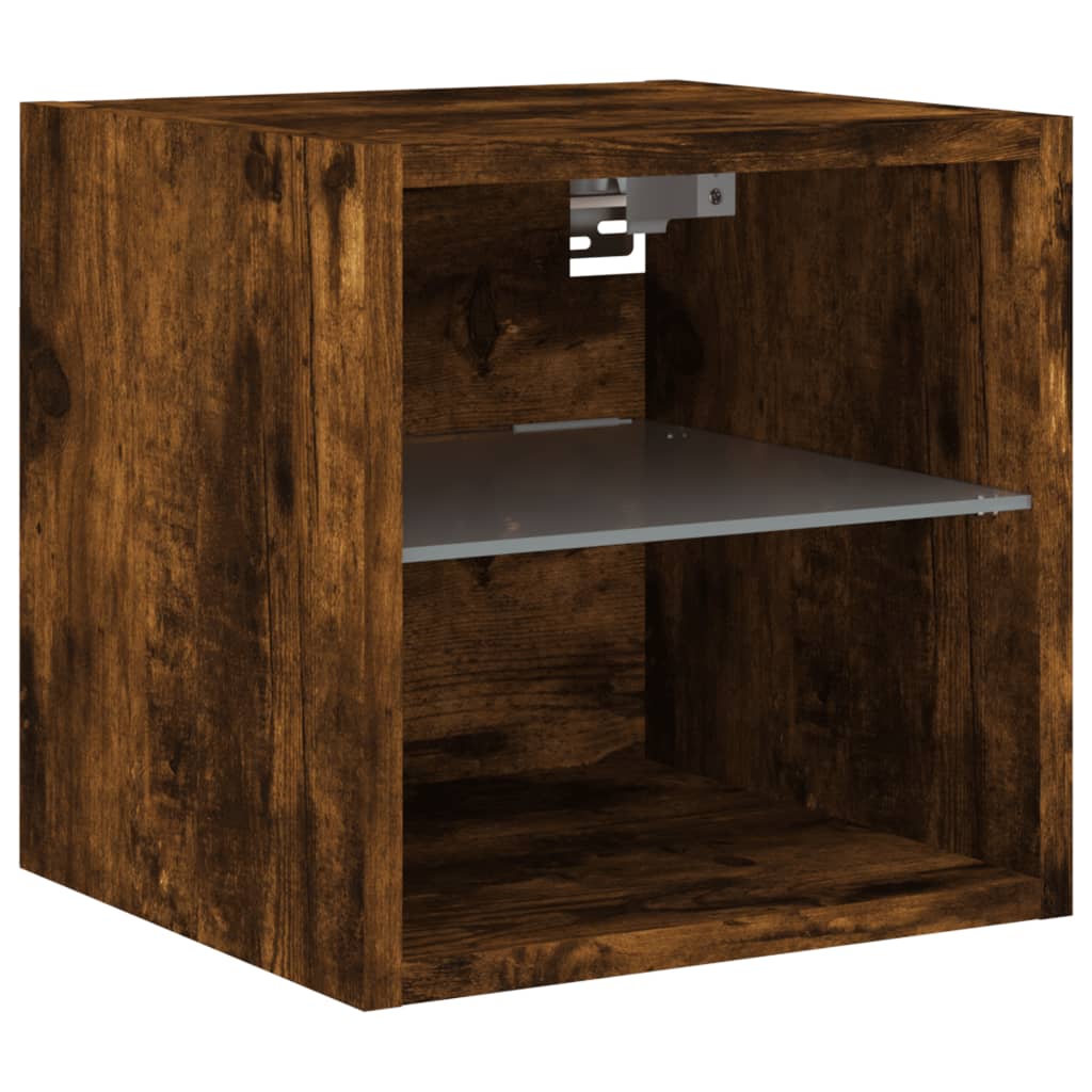 Pack de 2 muebles de TV Vedda de pared con luces LED roble oscuro 30x28,5x30 cm compartimentos