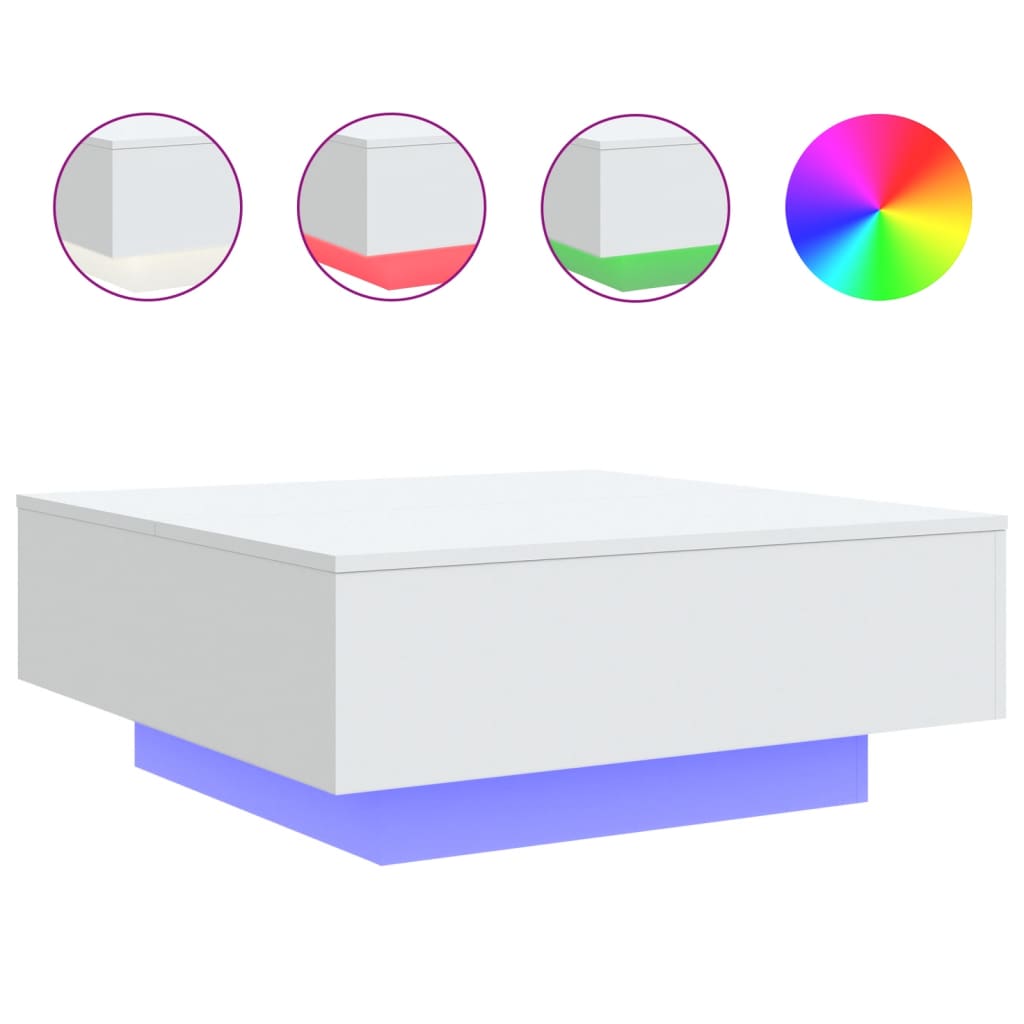 Mesa de centro Limm con luces LED blanco 31x80x80 cm fondo blanco