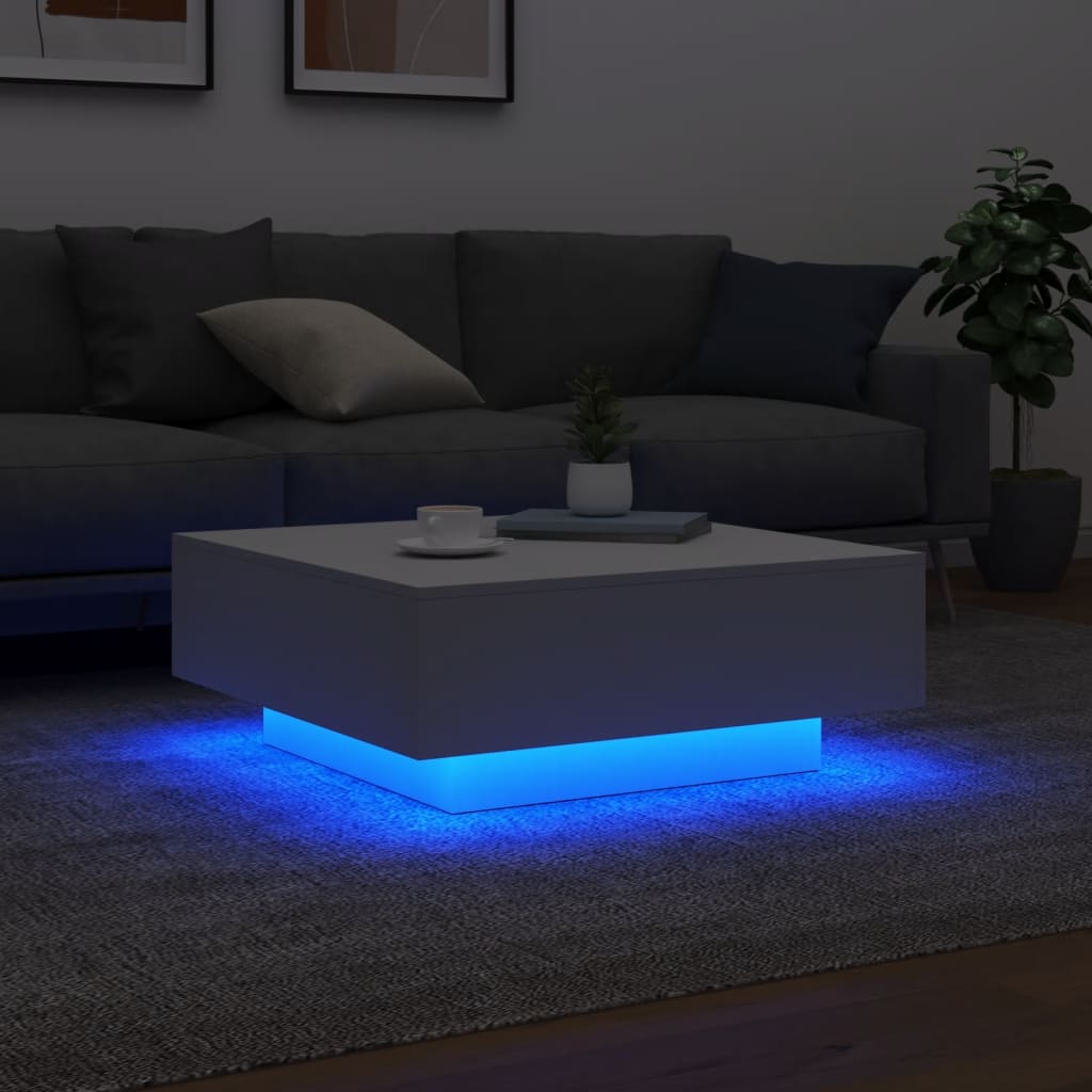 Mesa de centro Limm con luces LED blanco 31x80x80 cm animada color
