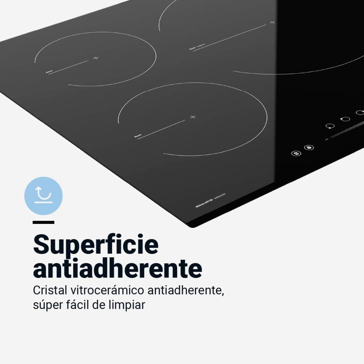 9Placa de inducción MEISSA 6072B 7200W Universal Blue 3 zonas 9 niveles negro 59cm detalle antiadherente