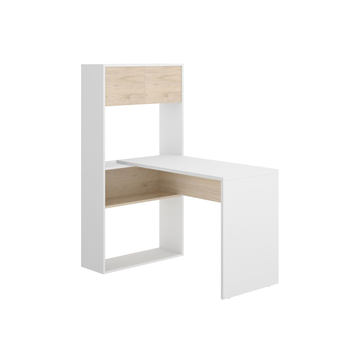Escritorio-Flexo-con-estante---armario-blanco-natural-143x72x102-cm-fondo-blanco
