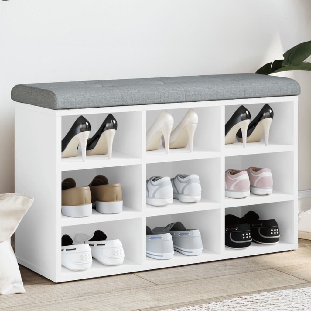 Banco zapatero Doll 9 estantes con asiento acolchado blanco 50x82x32 cm animada