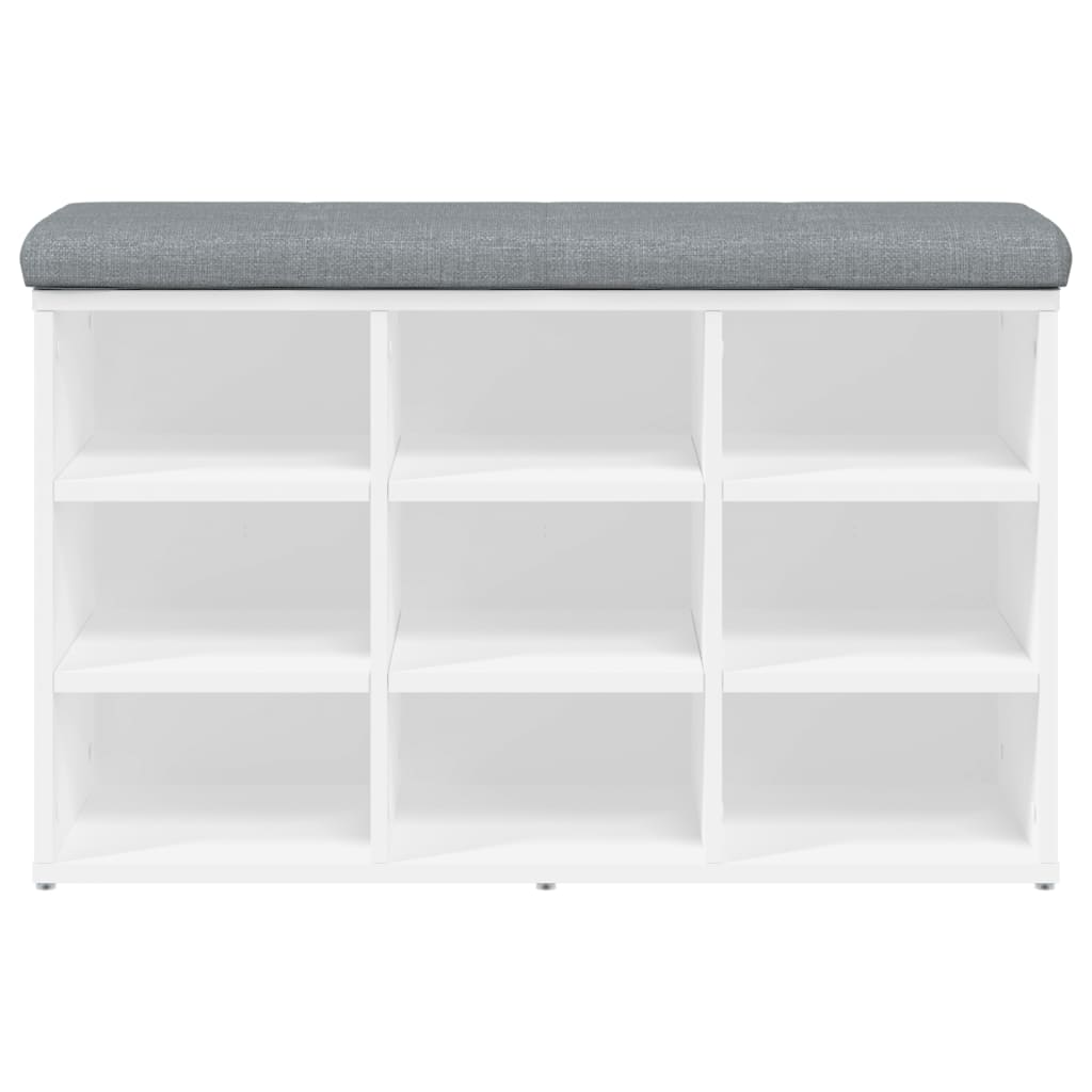 Banco zapatero Doll 9 estantes con asiento acolchado blanco 50x82x32 cm frontal