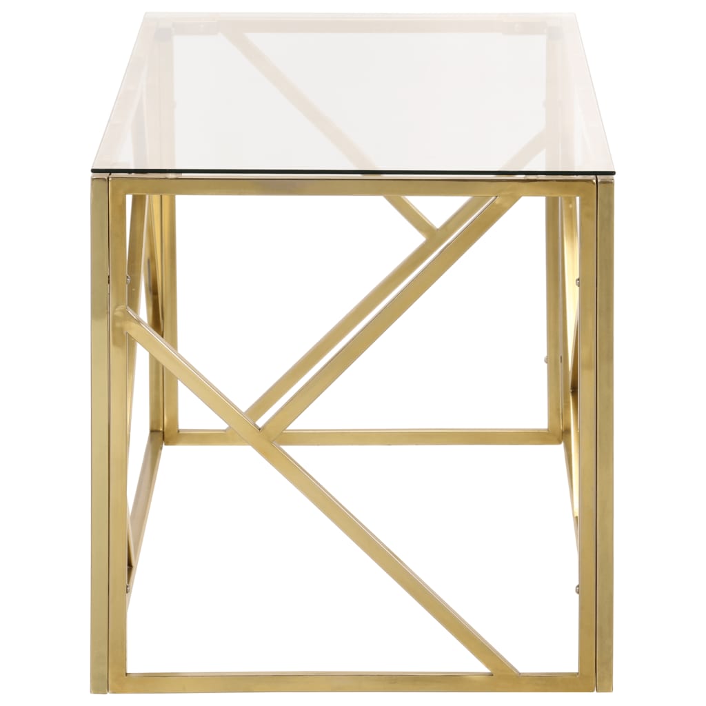 Mesa de centro acero inoxidable y vidrio templado dorado 45x110x45 cm perfil