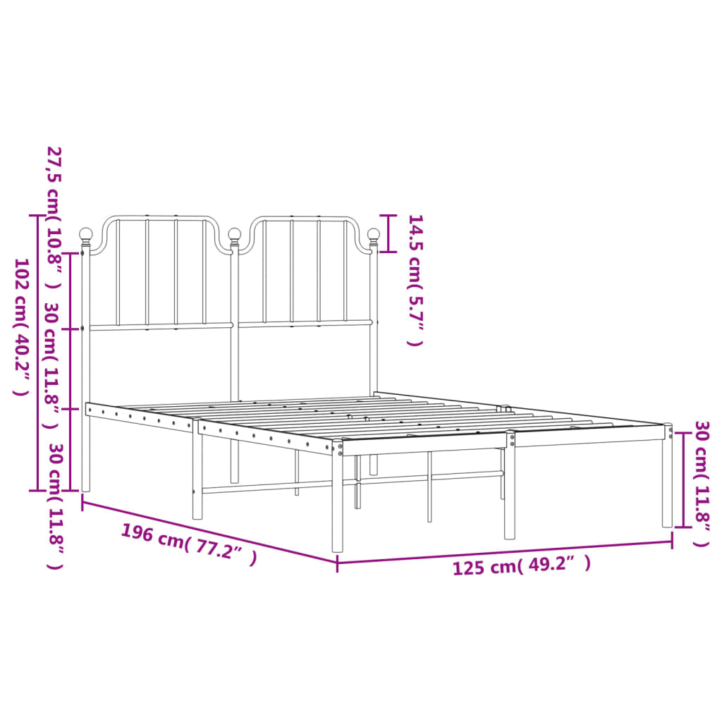 Estructura de cama Bear con cabecero metal negro 120x190 cm medidas