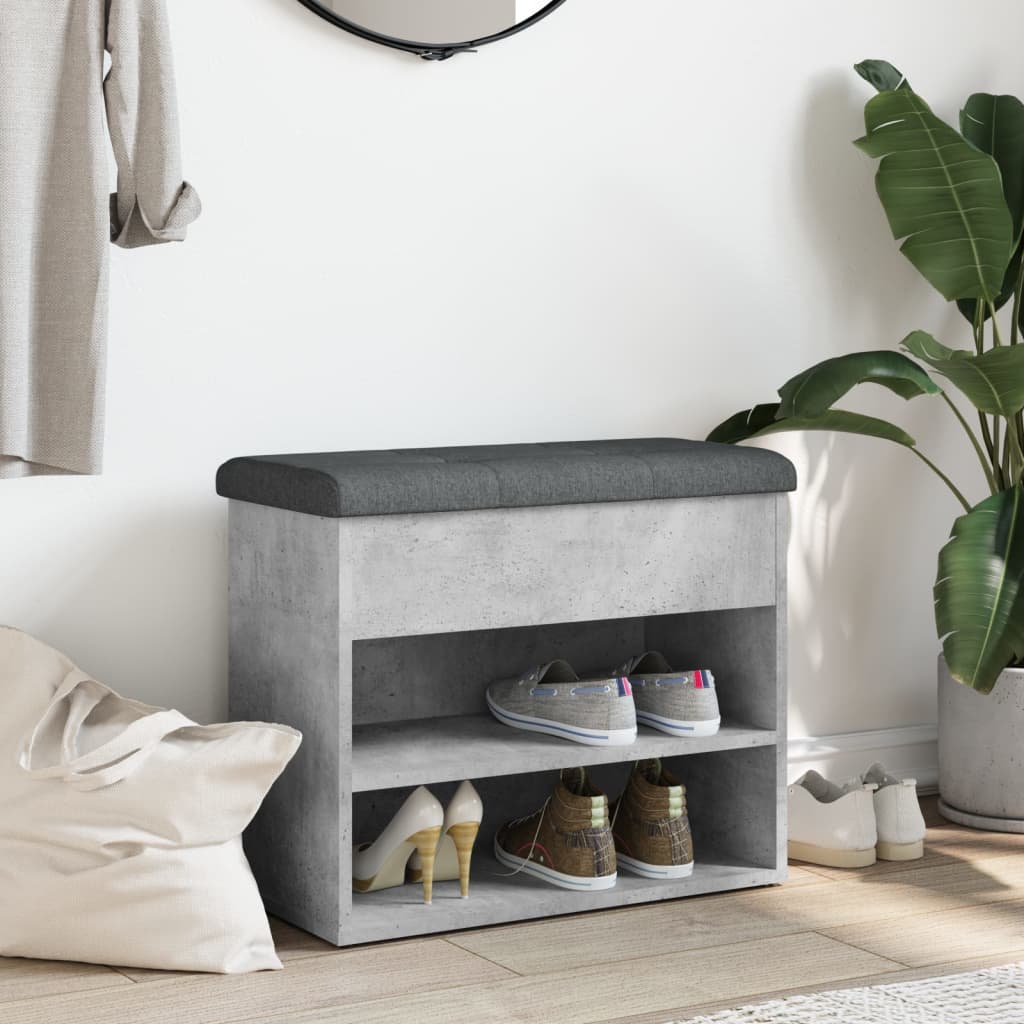 Banco zapatero Ulises 2 estantes + asiento acolchado gris 50x62x32 cm 3