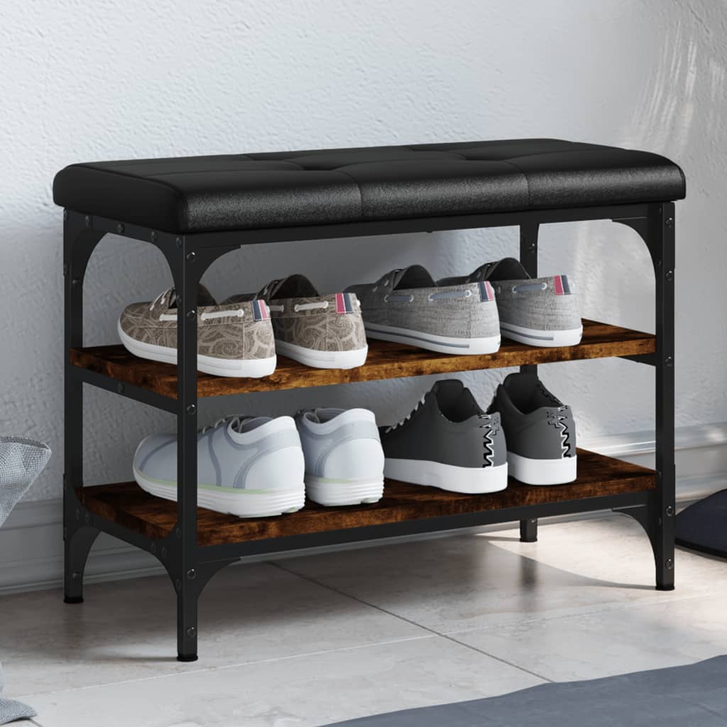 Banco zapatero Perseo 2 estantes + asiento acolchado marrón oscuro 47x62x32 cm