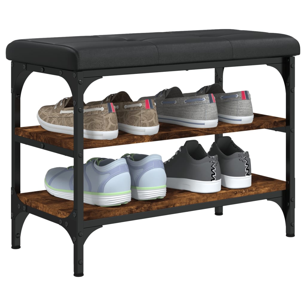 Banco zapatero Perseo 2 estantes + asiento acolchado marrón oscuro 47x62x32 cm 4